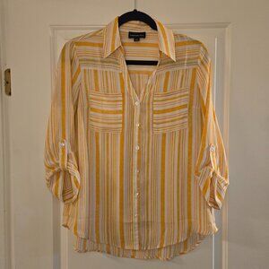 Fortune+Ivy White/Yellow Button-Up Top, Size M